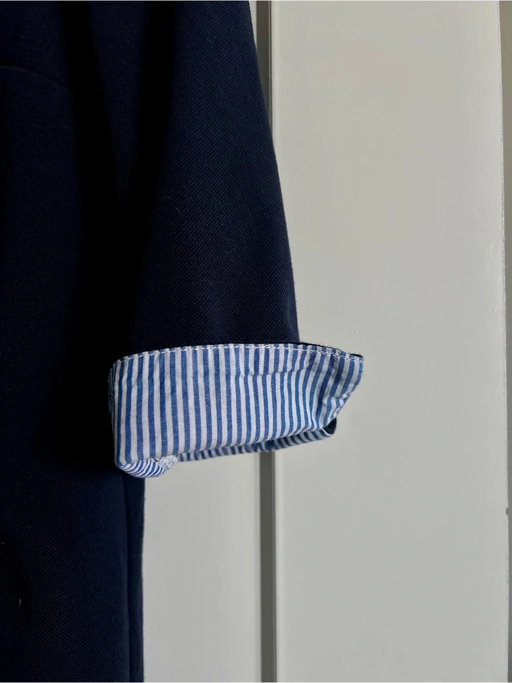 Talbots Navy Blue Cotton Dress Striped Collar Coastal Preppy Pockets Size Medium - Picture 9 of 16